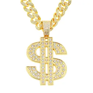 New Design Gold Color US Dollar Shape Pendant HipHop Necklace For Women/Men Bling Jewelry