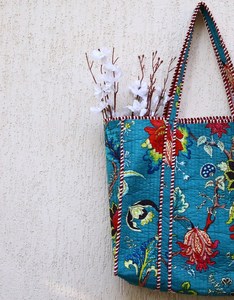 Sac fourre-tout bohème en coton avec imprimé floral, sac à bandoulière ouvert pour le shopping toutes saisons - Product Image 5