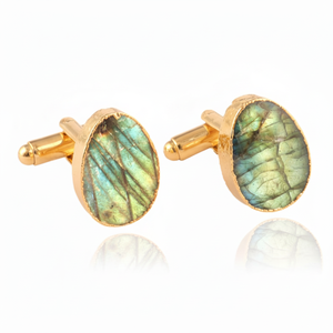 Bouton de manchette en pierre gemme pour hommes, accessoire de luxe plaqué or, labradorite naturelle, bouton de manchette, chemise style promotion, cadeau - Product Image 1
