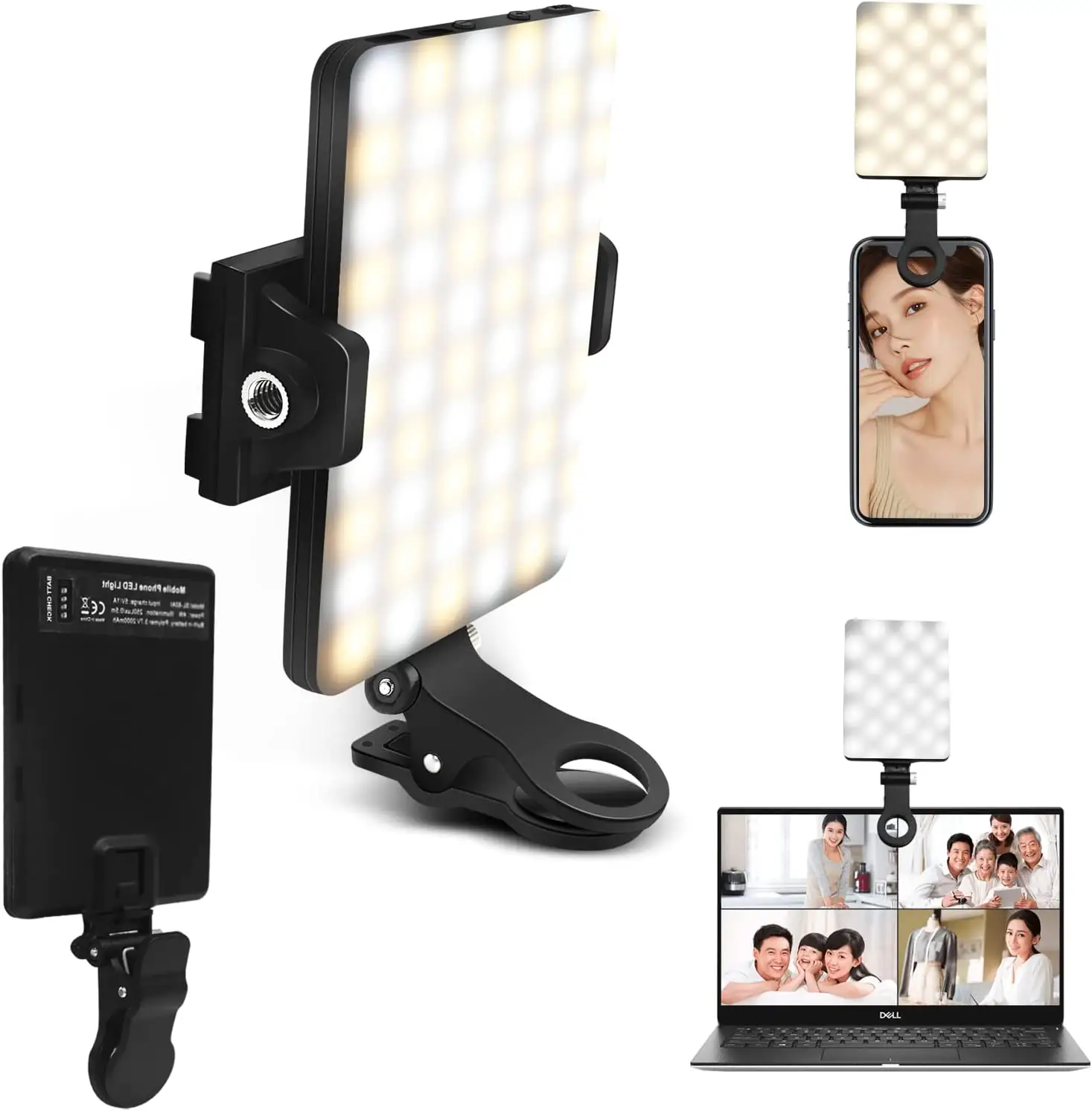 High Power Rechargeable Fill Video Light for Phone iPhone Android iPad Laptop for Makeup Selfie Vlog Video Conference