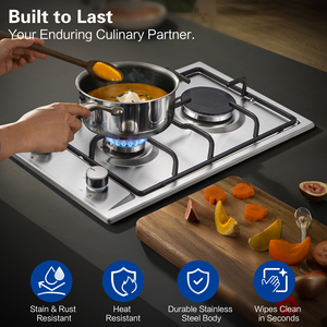 Table <span class=keywords><strong>de</strong></span> <span class=keywords><strong>cuisson</strong></span> à <span class=keywords><strong>gaz</strong></span> 2 brûleurs, 30 cm en acier inoxydable avec protection automatique contre l'extinction <span class=keywords><strong>de</strong></span> la flamme 4200 W, <span class=keywords><strong>gaz</strong></span> naturel et <span class=keywords><strong>propane</strong></span>, GH3020SS2E1E - Product Image 4