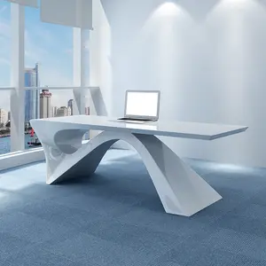 Mobilier de bureau en fibre de verre bureau d'ordinateur d'information blanc bureau d'accueil contemporain de la société moderne