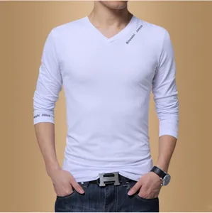 2020 Baru Pria Lengan Panjang T-shirt V-neck Pasang Merek Musim Gugur Pakaian Cetak Kustom Warna Solid Sweater kemeja Putih