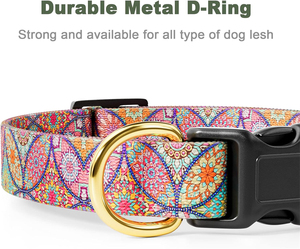 Maßgefertigtes Böhmisches Mandala-Muster Hundehalsband Verstellbares Haustierhalsband mit Gold-D-Ring Wärmeübertragungsdruck für Kleine und Mittelgroße Hunde - Product Image 2