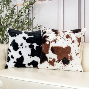 Funda de cojín de vaca de felpa de doble cara 45x45 50x50 almohada decorativa cálida y peluda esponjosa