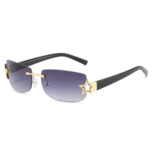 Lunettes de soleil rectangulaires sans monture pour femme, monture étoilée, style Y2K vintage de luxe - Product Image 4