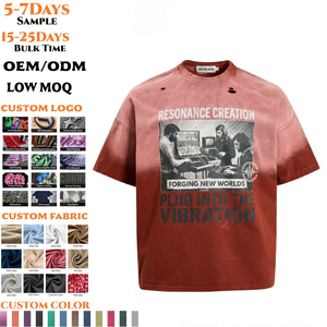 T-shirt vintage personnalisé avec logo OEM, en coton épais délavé, style streetwear, 6642, col montant épais, t-shirt uni pour homme - Product Image 1
