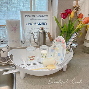 Oval <b>Plastic</b> Dish Rack With Handle And <b>Tray</b> For Kitchen Storage L Size Draining Rack - Product Image 2