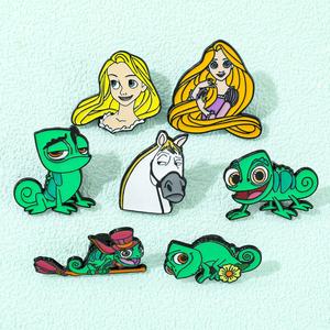 创意卡通人物金属徽章长发公主小蜥蜴合金胸针数字背包装饰铸造雕刻 - Product Image 1