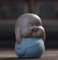 Ornements en céramique chinoise, articles d'ameublement, accessoires en argile épaisse, petit moine novice en céramique, animal de compagnie pour le thé, jeune Bouddha riant B