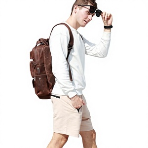 Men Genuine Leather <b>Backpack</b> Adjustable <b>Strap</b> Zipper Hasp Closure Durable Casual Daily Use 30-40L Solid Color - Product Image 3