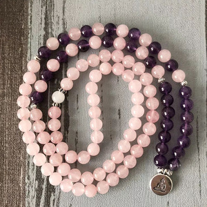 Collana Mala 108 per Donne, <span class=keywords><strong>Bracciale</strong></span> in <span class=keywords><strong>Quarzo</strong></span> <span class=keywords><strong>Rosa</strong></span> e Ametista, <span class=keywords><strong>Bracciale</strong></span> Yoga con Perle di Loto - Product Image 1