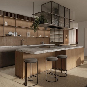 Meuble de cuisine îlot en <span class=keywords><strong>bois</strong></span> massif, design minimaliste italien de luxe léger, personnalisé, finition double face, sans poignées - Product Image 1