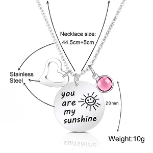 Collier en acier inoxydable personnalisé You Are My Sunshine Perle Pierre de naissance Bijoux pour maman Petite amie Dame Pièce Disque Pendentif Colliers - Product Image 2