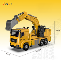 Camion jouet excavateur en métal moulé sous pression 28 cm, à friction, jaune, véhicule de construction avec bras de pelle rotatif, effets lumineux et sonores