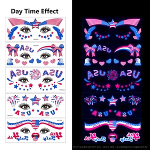 Autocollants de tatouage temporaire lumineux personnalisés qui brillent sous la lumière noire UV pour le Jour de l'Indépendance, le 4 juillet, peinture faciale - Product Image 2