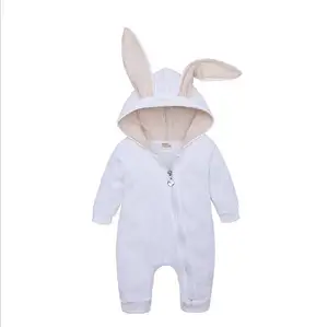 Pelele de algodón de manga larga con cremallera para bebé, con orejas de conejo de dibujos animados
