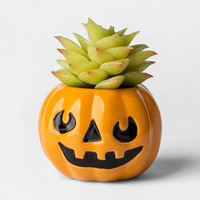 Pot sukulen labu hantu mini, pot bunga lucu keramik kustom untuk malam Halloween