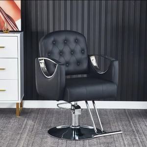 Sillón de Barbería de Lujo con Base de Acero Inoxidable Dorado y Tapicería de Cuero Negro, Color Personalizable, para Barbería - Product Image 3