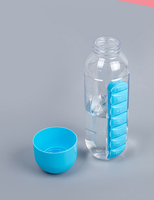 Bouteille d'eau de voyage personnalisée transparente de grande capacité 650 ml graduée, légère et écologique avec boîte à pilules intégrée pour médicaments
