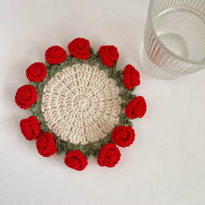 Artisanat de tissage, sous-verres à motif de roses, sous-verres créatifs en forme de bouquet, ornements décoratifs variables pour table - Product Image 1
