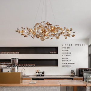 Nordischer Glas-Ginkgoblatt-Kronleuchter Modernes Blätterdesign Luxuriöse Deckenpendelleuchte für Villa, Gästezimmer, Esszimmer und Wohnzimmer - Product Image 3