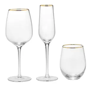 手工吹制优雅的各种标志和颜色可用的玻璃器皿，带金色边框定制金色边框酒杯
