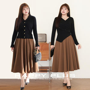 กระโปรงทรงเอสไตล์ฝรั่งเศสสำหรับผู้หญิง สีน้ำตาลเกาลัด โพลีเอสเตอร์สีทึบ เอวปกติ N8770 - Product Image 3