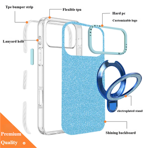 Coque Y2K Scintillante Intégrale pour <span class=keywords><strong>iPhone</strong></span> 16 17 Pro Max, Coque Rigide avec Béquille Pliable, Protection Arrière Antichoc Effet Étoilé - Product Image 3