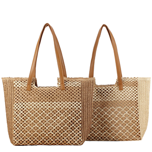 Sac à bandoulière d'été grande capacité en paille tressée avec doublure en polyester et fermeture éclair, fabrication OEM en gros, Peige Chine - Product Image 1