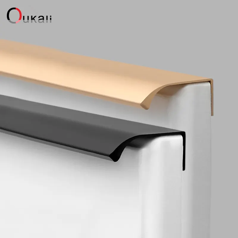 Oukali, tiradores de armario de cajón oculto de aluminio moderno personalizado, muebles de armario grueso, tirador de puerta con borde de dedo