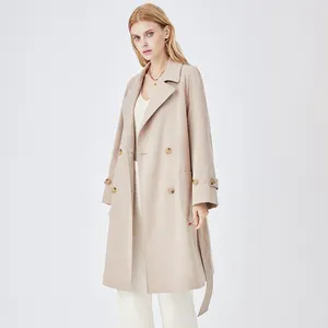 Женский двубортный плащ средней длины, элегантное однотонное пальто с карманами, Свободный Повседневный Тренч на пуговицах