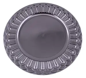 JJ Großhandel Silber Ladesc halen mit gehämmertem Rand 13 Zoll Kunststoff Runde Trim Ladegerät für Teller Teller Abendessen Ladegeräte