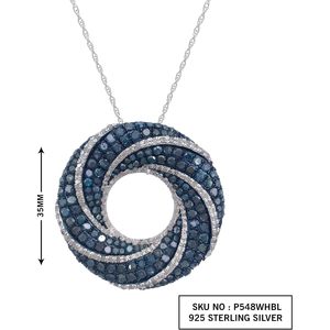 Collar con colgante de círculo de diamantes Ornaatis, 4,80 quilates, diamantes azules y blancos de talla redonda, plata de ley 925, uso diario para mujer - Product Image 3