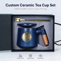 Cadeau d'entreprise personnalisé, mug à café en porcelaine avec logo personnalisé, poignée en bois, sans BPA, grande capacité, boîte cadeau incluse