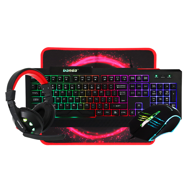 Banda G12 4 in 1 Gaming Keyboard Mouse Headphone and Mouse Pad Kit Keyboard Mouse Combos for Professional Gamer Laptop PC