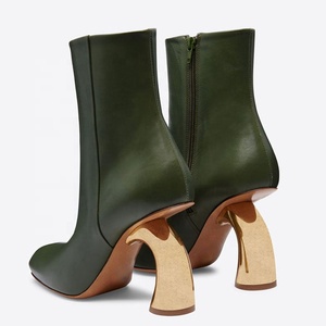 Gold <b>Hook</b> Heels Women Square Toe Ankle Boots Custom High-Heeled Solid <b>Shoes</b> Stretchy Side Zipper Short - Product Image 3