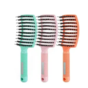 Nuovi arrivi colori personalizzati spazzola per capelli districante con setole di cinghiale curva ventilata