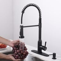 Robinet de cuisine intelligent sans contact en acier inoxydable noir brossé, avec capteur de mouvement, à poignée unique et à ressort