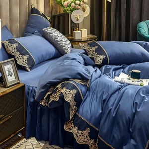 Falda de <span class=keywords><strong>Cama</strong></span> de Lujo con Borde de Encaje Estilo Princesa Coreana, Juego de Ropa de <span class=keywords><strong>Cama</strong></span> de 4 Piezas Anti-Pilling para Boda y Hogar - Product Image 3