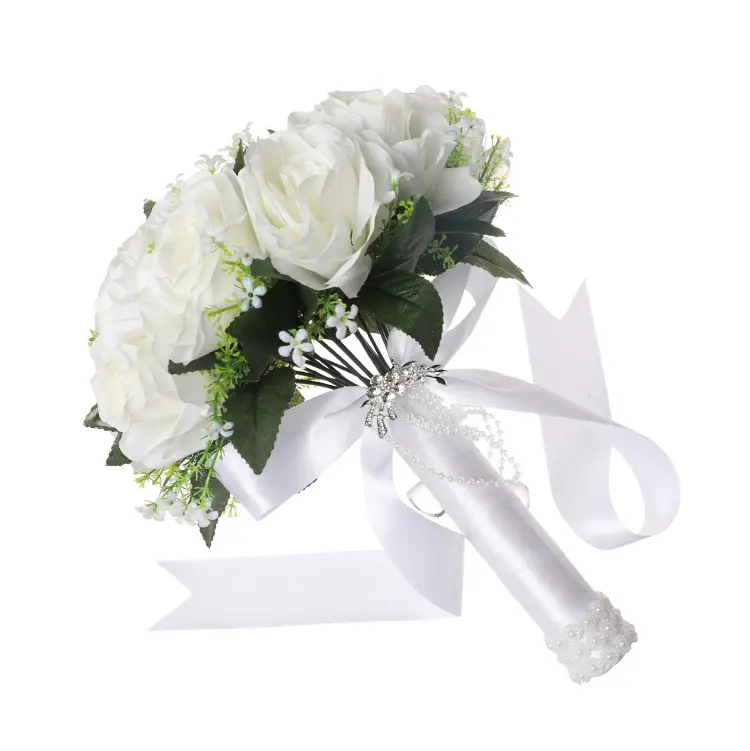 Floral decors centerpiece flower bridal silk real touch white wedding BOUQUET ceremony wholesale artificial flower rose bouquet