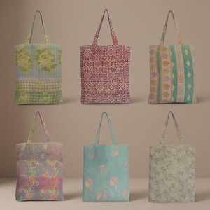 กระเป๋าโท้ท Kantha ทำด้วยมือผ้าฝ้ายโบฮีเมียน - Product Image 3