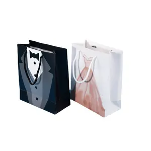 JuYi yiwu fornecedor oem luxo boutique compras casamento jóias presente branco papel Art saco com algodão corda alça