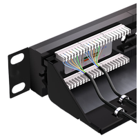 Panel Patch Cat5e 110Style Tanpa Pelindung, 24-Port 1RU untuk Rak, Termasuk Bar Manajemen Kabel untuk Kabinet Jaringan 19 Inci