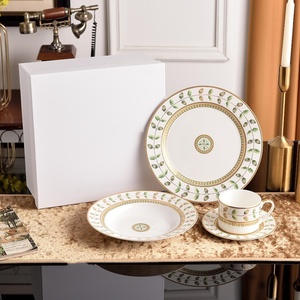 Hot Selling Bone China Wedding <b>Decor</b> <b>Plates</b> 10 Inch+8 Inch Unique Grey Marble Design Dishwasher Safe Fashion Dishes Tableware - Product Image 1