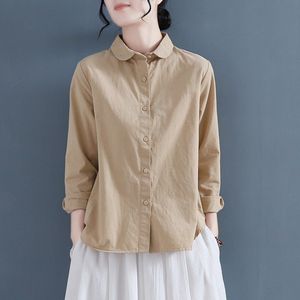 2023 nuova primavera e autunno grandi iarde da <span class=keywords><strong>donna</strong></span> <span class=keywords><strong>con</strong></span> <span class=keywords><strong>colletto</strong></span> Peter Pan camicetta Casual <span class=keywords><strong>camicia</strong></span> di lino di cotone - Product Image 4