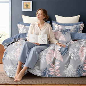 Poland Stock Botanical Nature Cotton <b>Bedding</b> <b>Set</b> <b>Grey</b> <b>Pink</b> Leaf Duvet Cover for wholesale <b>and</b> EU Dropshipping 3pcs - Product Image 3