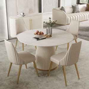 Juego <span class=keywords><strong>de</strong></span> <span class=keywords><strong>Comedor</strong></span> <span class=keywords><strong>de</strong></span> Piedra Sinterizada <span class=keywords><strong>de</strong></span> Estilo Nórdico <span class=keywords><strong>de</strong></span> Lujo, Mesa Redonda y Sillas para Hotel, Airbnb y Apartamentos Pequeños, Novedad 2026 - Product Image 1