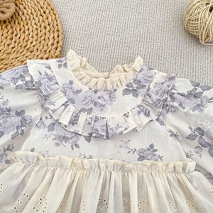 <span class=keywords><strong>Combinaison</strong></span> en coton pour bébé <span class=keywords><strong>fille</strong></span>, style occidental, avec dentelle florale, boutons dissimulés, nouvelle collection printemps-automne - Product Image 5