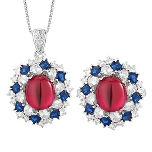 Eco-friendly Copper Vintage Jewelry Set Pigeon Blood Red Cubic Zirconia <b>Iced</b> Out Oval Cut Earrings Necklace for Women Party Gift - Product Image 1